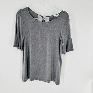 LC Lauren Conrad Solid Grey Bell Sleeve Scoop Neck Tie Back Blouse Small